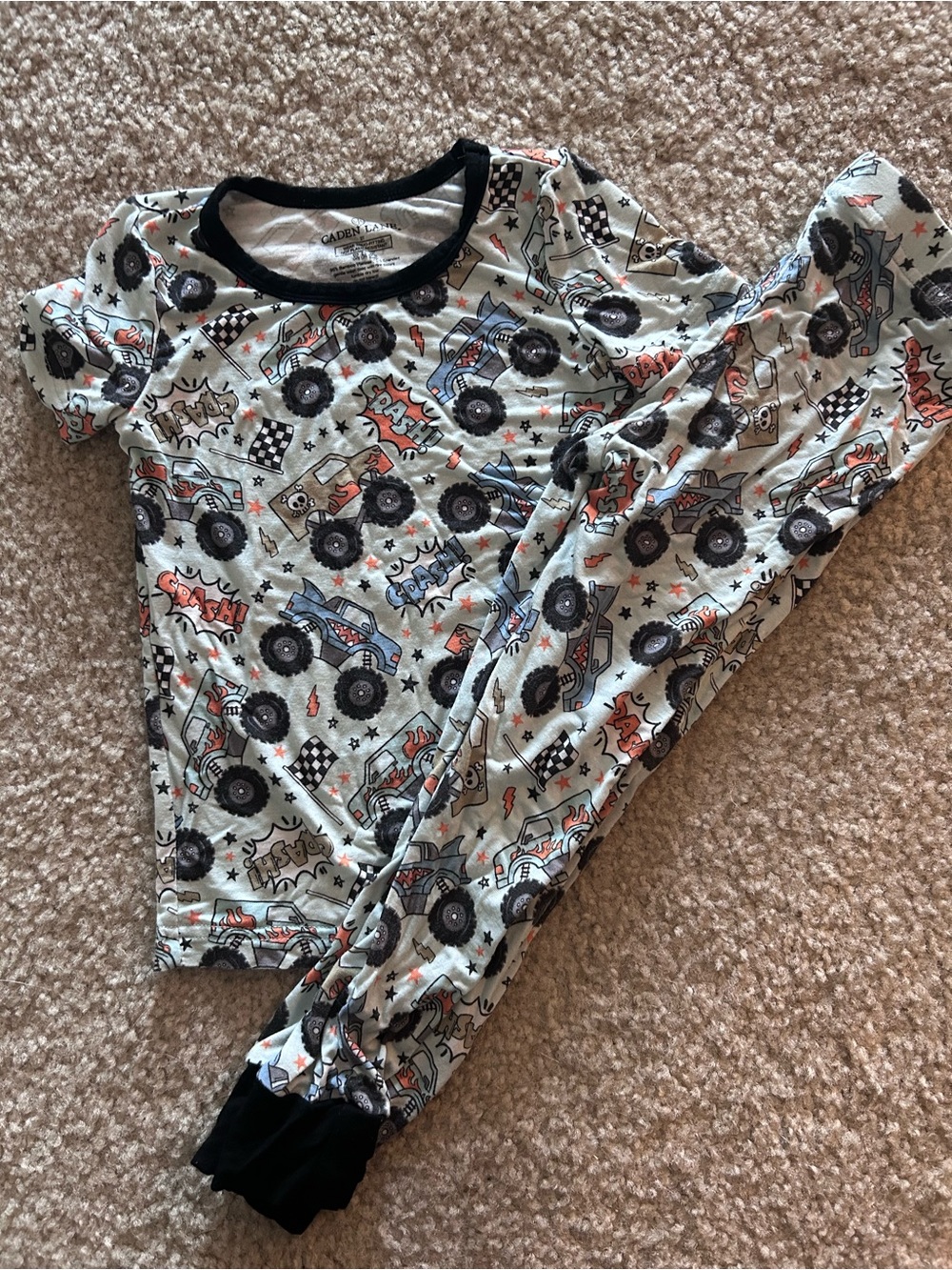 Caden Lane Monster Truck Pajama Set - Light Gray with Black Trim